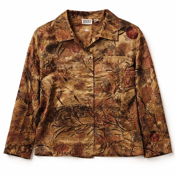 Chico's Tops - Boho Bohemian Silk Blend Eastern Style Gold Tones Witchy Celestial Abstract